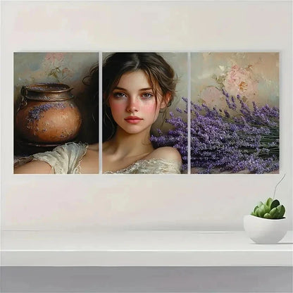 3pcs The Lavender Girl Fine Giclée Perfect Wall Art Set Canvas Framed 50x70cm - High Quality Print 100% Australian Made Wall Canvas Ready to Hang