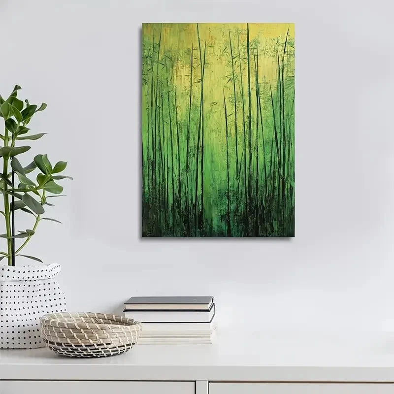 Emerald Bamboo Grass Meadow Scene Painting 40x60cm Metal Print Ready to Hang - Bella Home Decor
