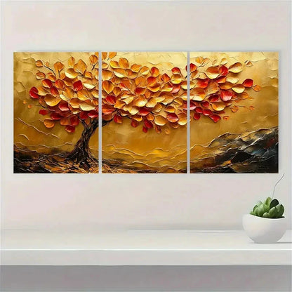 3pcs Abstract Tree Leaves Golden Leaf tu    Wall Art Set Canvas Framed 40x60cm - High Quality Print 100% Australian Made Wall Canvas Ready to Hang - Bella Home Decor