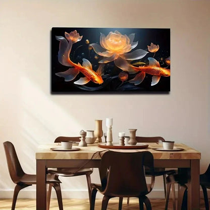 Vibrant Golden Koi Fish Lotus Wall Art Canvas Office Home Room Framed 120x60cm