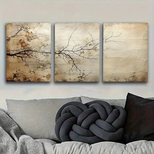3pcs Weathered Tree Branch Texture Wall Art Canvas Unframed - High Quality Print 100% Australian Made Wall Canvas - Bella Home Decor