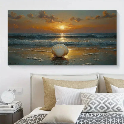 Beach Sunset Ocean Wave Wall Art Canvas Office Home Room Framed 120x60cm