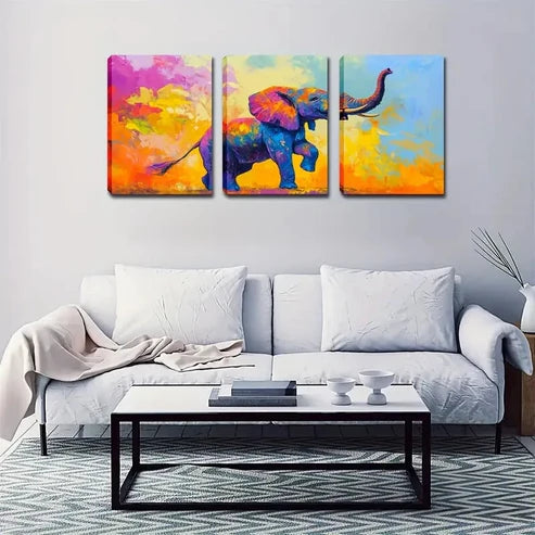 3pcs Vibrant Colorful Elephant Modern Wall Art Canvas Unframed - High Quality Print 100% Australian Made Wall Canvas