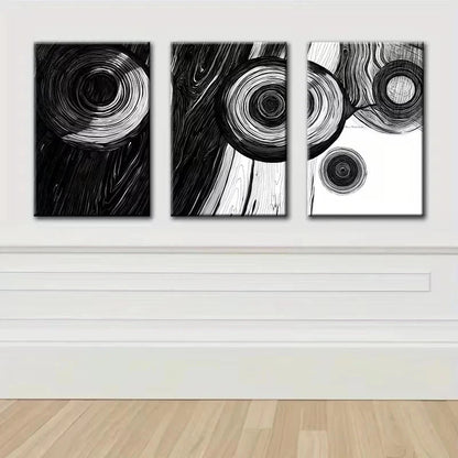 3pcs Black and white Abstract Wood Ring Metal Print Ready to Hang Art - Bella Home Decor