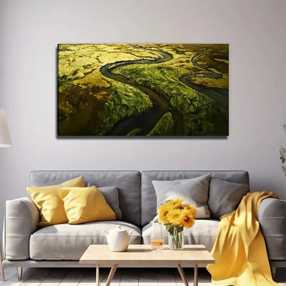 River Landscape Modern Style Wall Art Canvas Office Home Room Framed 120x60cm