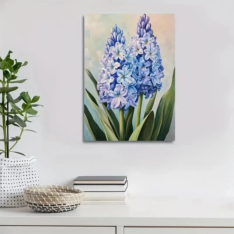 Beautiful Vibrant Blue Hyacinth Flowers Painting 40x60cm Metal Print Ready to Hang - Bella Home Decor