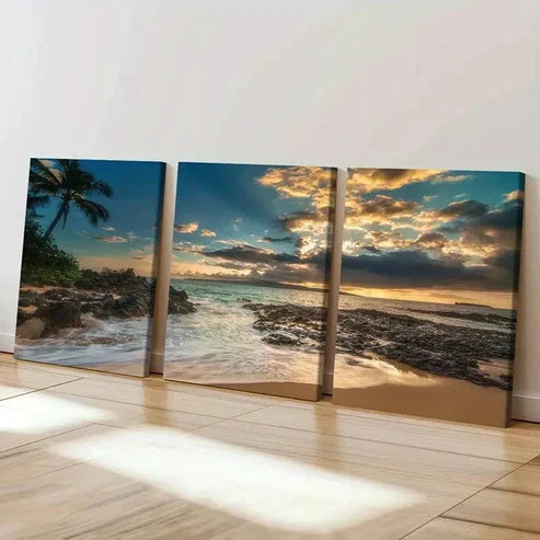 3pcs Sunrise Beach Seaside Natural Wall Art Set Canvas Unframed - High Quality Print 100% Australian Made Wall Canvas