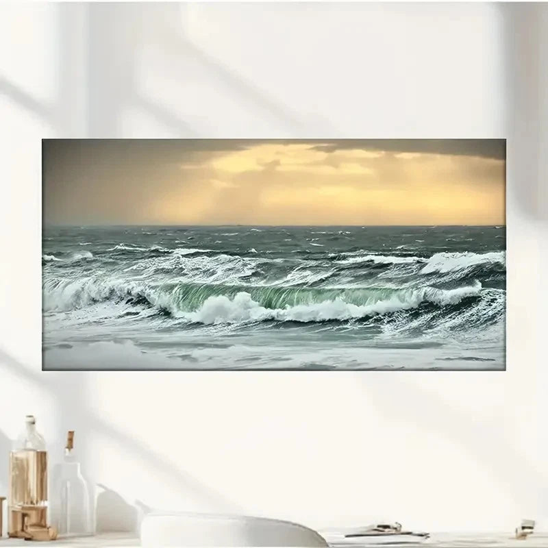 Modern Abstract Ocean Storm Wall Art Canvas Office Home Room Framed 120x60cm