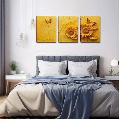 3pcs Two Yellow Sunflowers Modern Style Wall Art Canvas Unframed - High Quality Print 100% Australian Made Wall Canvas
