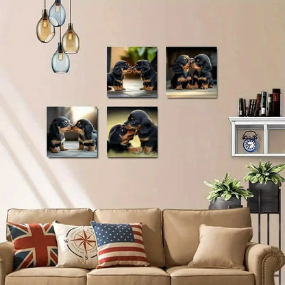 4pcs Adorable Puppy Wall Art Canvas Framed