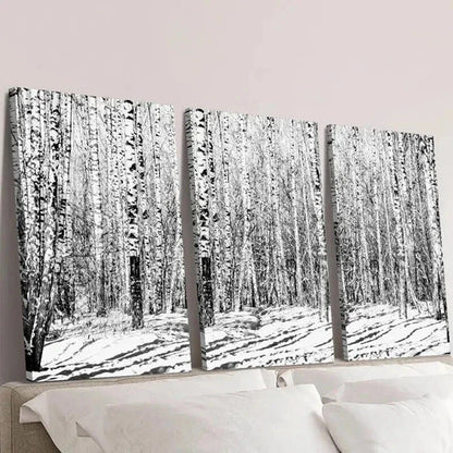 3pcs Black and White Birch Winter Forest Wall Art Canvas Unframed – High Quality Print 100% Australian Made Wall Canvas - Bella Home Decor