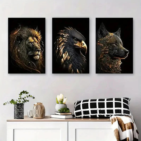 3pcs Lion Eagle Wolf Animal Abstract Wall Art Set Canvas Framed 40x60cm - High Quality Print 100% Australian Made Wall Canvas Ready to Hang