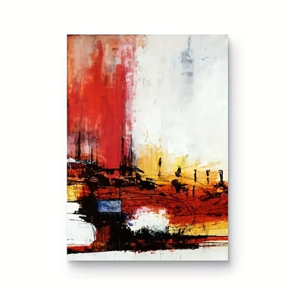 Abstract Oil Painting with Bold Red Brushstrokes Metal Print Ready to Hang
