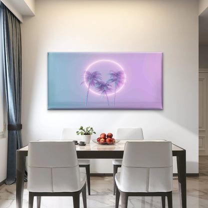 Neon Glowing Light ,Palm Trees Wall Art Canvas Office Home Room Framed 120x60cm