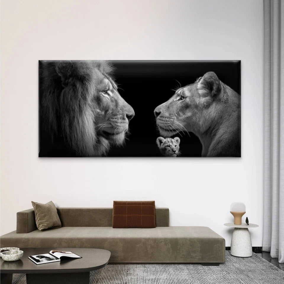 Lioness & Cub Wall Art Canvas Office Home Room Framed 120x60cm