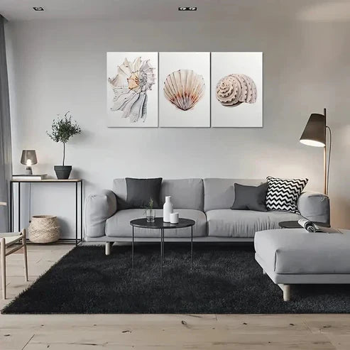 3pcs Beach Decor Seashell Coastal Wall Art Canvas Unframed - High Quality Print 100% Australian Made Wall Canvas - Bella Home Decor