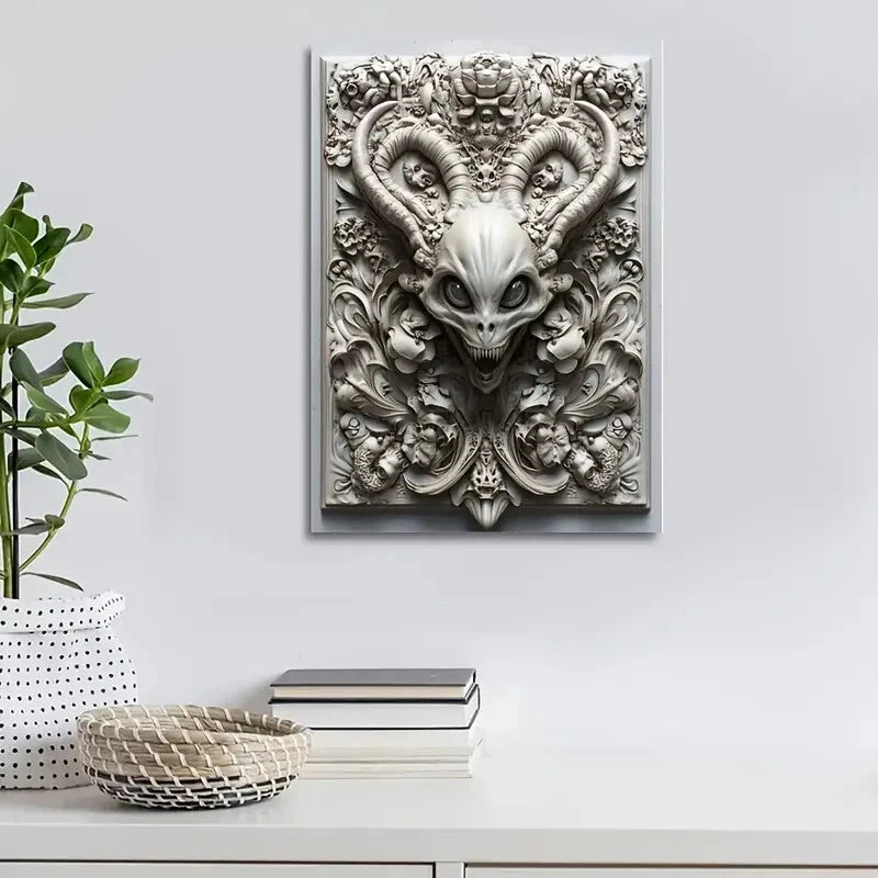 Featuring a Dark Alien Design Painting 40x60cm Metal Print Ready to Hang - Bella Home Decor