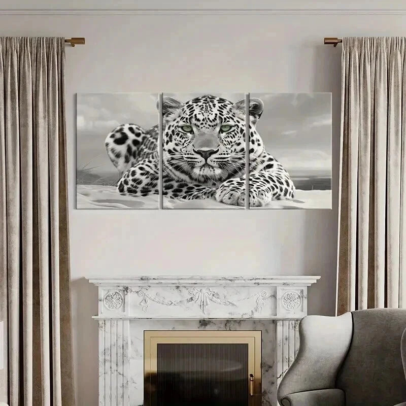 3pcs Leopard Animal Artistic in Beach Landscape Wall Art Set Canvas Framed 40x60cm - High Quality Print 100% Australian Made Wall Canvas Ready to Hang - Bella Home Decor