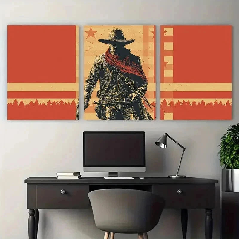3pcs Aesthetic Cowboy Vintage Wild West Perfect Wall Art Set Canvas Framed 50x70cm - High Quality Print 100% Australian Made Wall Canvas Ready to Hang - Bella Home Decor
