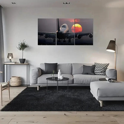 3pcs Airplane Sunset Night Sky Metal Print Ready to Hang Art - Bella Home Decor
