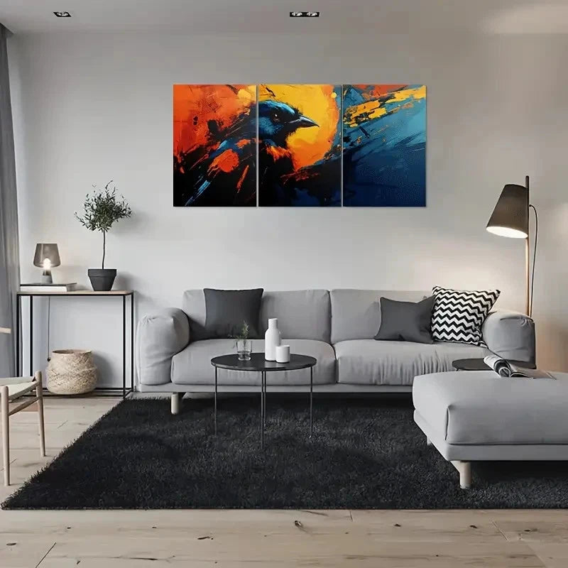 3pcs Abstract Bird Triptych Painting Metal Print Ready to Hang Art - Bella Home Decor