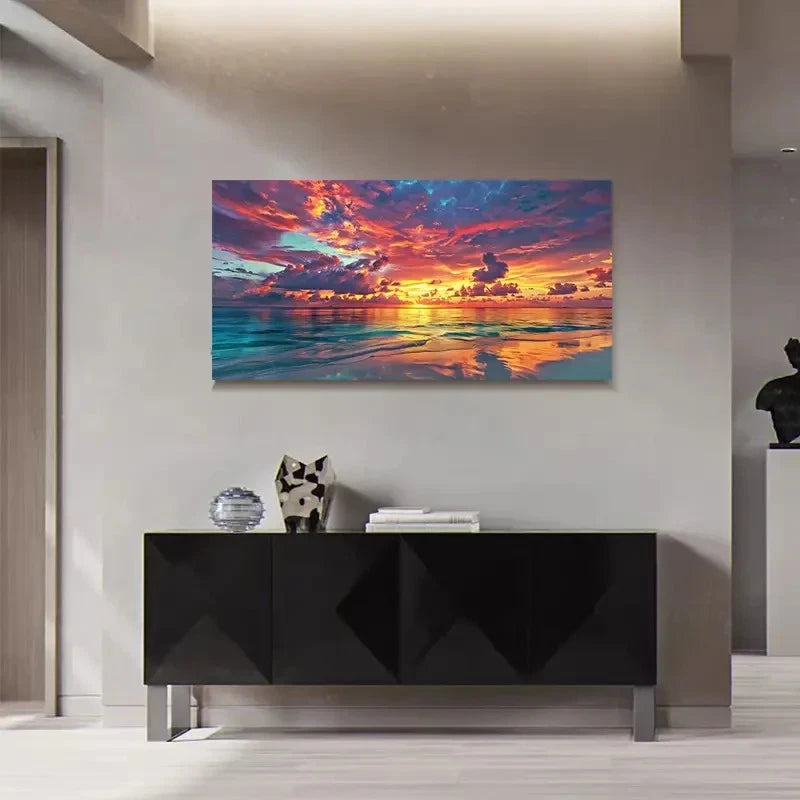 Classic Retro Sunset Seascape Wall Art Canvas Office Home Room Framed 120x60cm