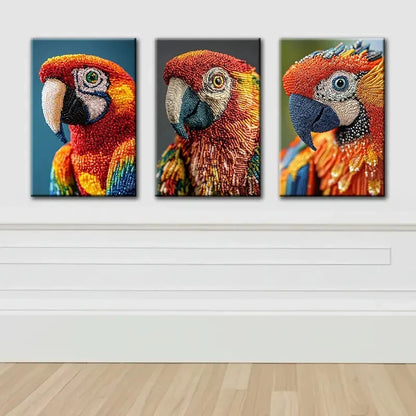 3pcs Multicolor Parrot Painting Wall Art Set Canvas Framed 60x90cm - High Quality Print 100% Australian Made Wall Canvas Ready to Hang