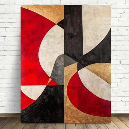 Beautiful Abstract Geometric Red Black Gold Painting 40x60cm Metal Print Ready to Hang - Bella Home Decor