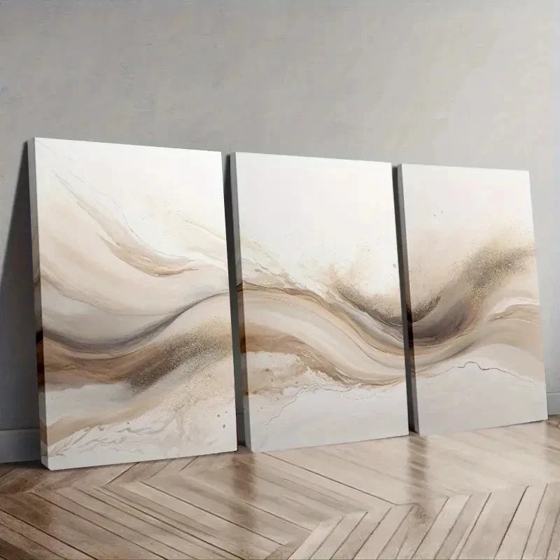 3pcs Neutral Beige Brown Gray Color Abstract Wall Art Set Canvas Framed 40x60cm - High Quality Print 100% Australian Made Wall Canvas Ready to Hang - Bella Home Decor