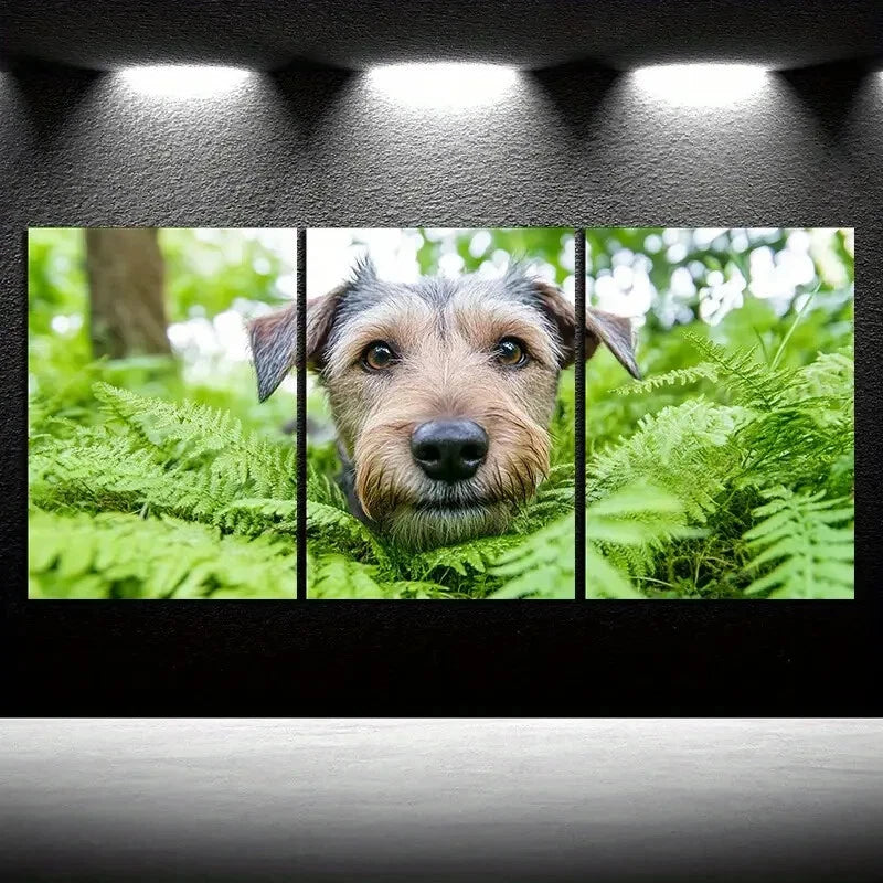 3pcs Dogs in The Forest Green Nature Metal Print Ready to Hang Art - Bella Home Decor