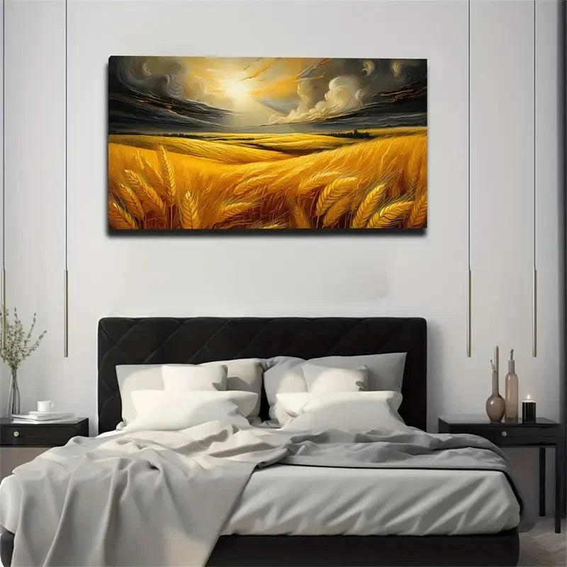 Sunshine Yellow Wheat Field Wall Art Canvas Office Home Room Framed 120x60cm