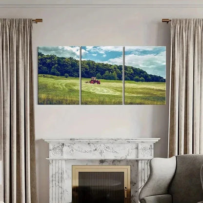 3pcs Vintage Red Tractor In The Farm Wall Art Canvas Unframed - High Quality Print 100% Australian Made Wall Canvas