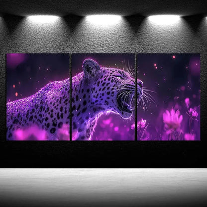 3pcs Purple Leopard Vivid Animal Metal Print Ready to Hang Art - Bella Home Decor