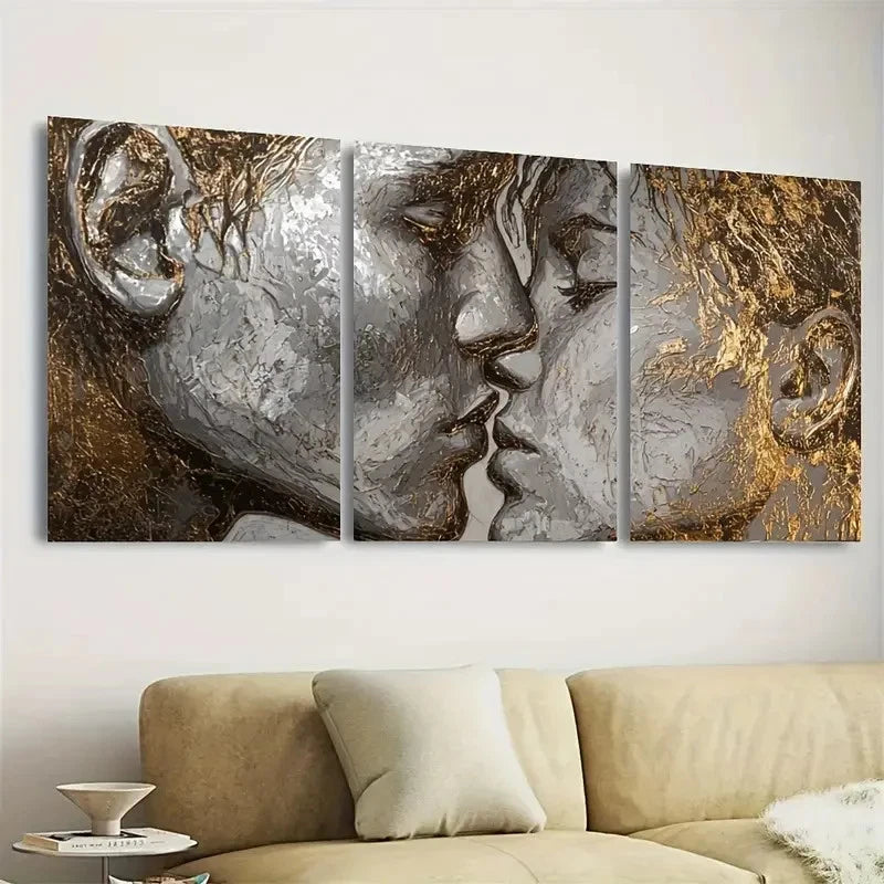 3pcs Effects, Hugging Art, Couples Kissing Wall Art Set Canvas Framed 40x60cm - High Quality Print 100% Australian Made Wall Canvas Ready to Hang - Bella Home Decor