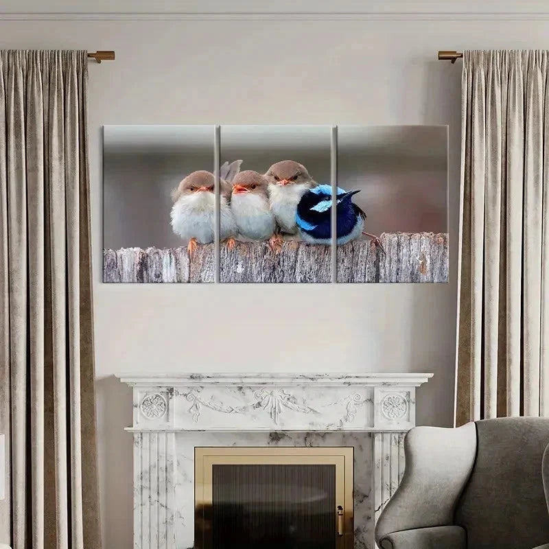 3pcs Animals White Brown & Blue Birds Pets Wall Art Set Canvas Framed 60x90cm - High Quality Print 100% Australian Made Wall Canvas Ready to Hang - Bella Home Decor