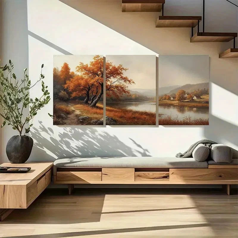 3pcs Tranquil Lake, and Cottage Metal Print Ready to Hang Art