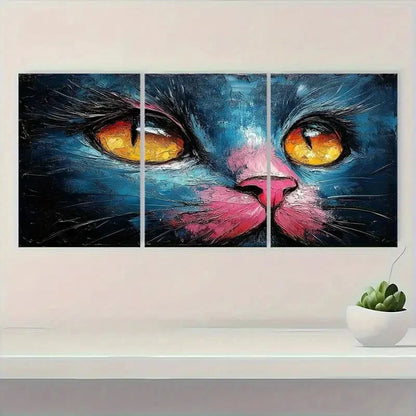 3pcs Vibrant Pink Cat Abstract Design  Wall Art Set Canvas Framed 40x60cm - High Quality Print 100% Australian Made Wall Canvas Ready to Hang - Bella Home Decor