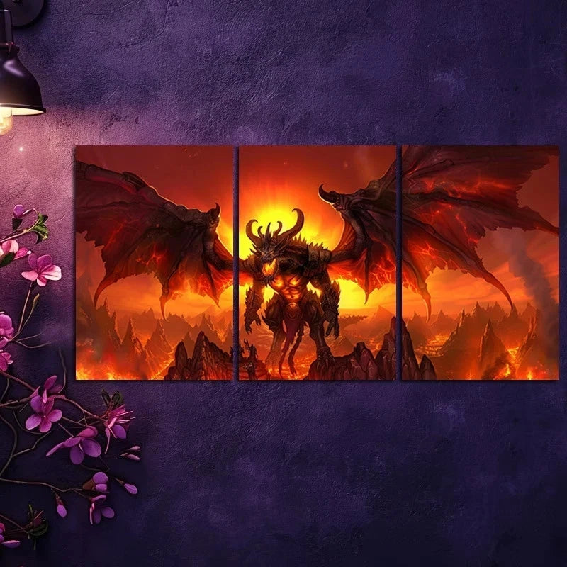 3pcs Dark Fantasy Dragon Mythical Creature Metal Print Ready to Hang Art - Bella Home Decor