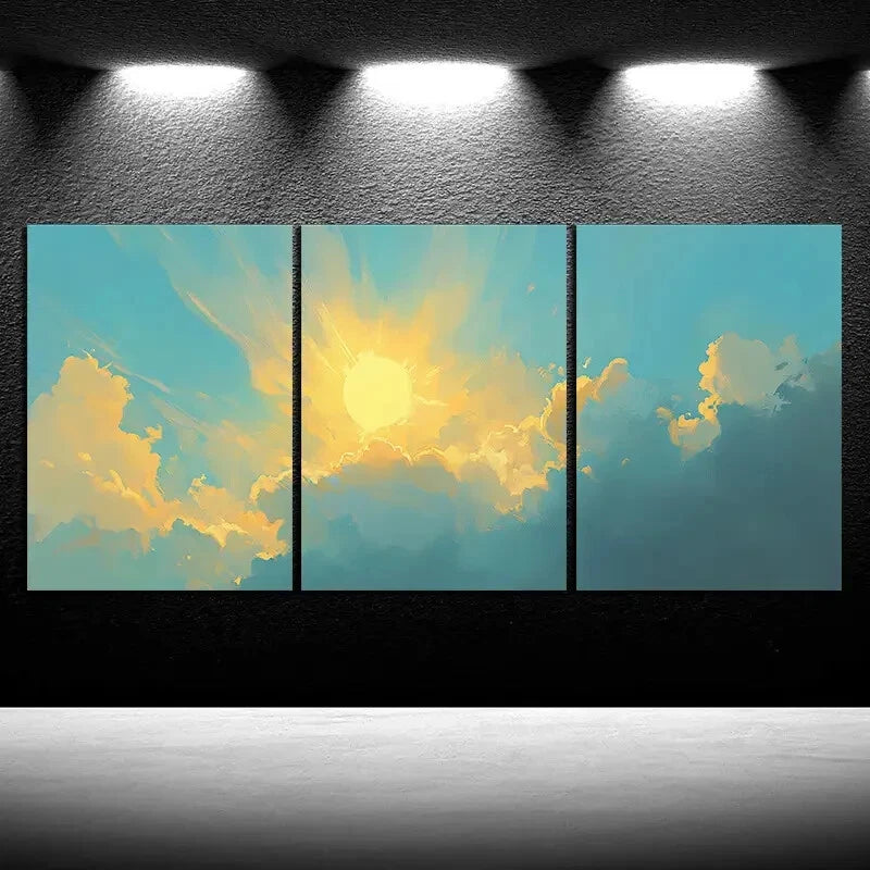 3pcs Beautiful Sky Sun Light Clouds Metal Print Ready to Hang Art - Bella Home Decor