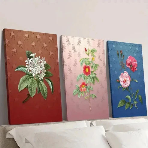3pcs Colorful Modern Botanical Flowers Wall  Art Set Canvas Unframed - High Quality Print 100% Australian Made Wall Canvas - Bella Home Decor