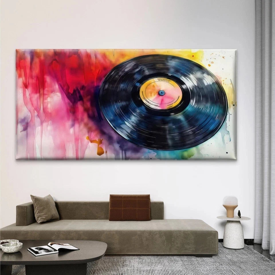 Vinyl Record Music-Themed Ink Wall Art Canvas Office Home Room Framed 120x60cm