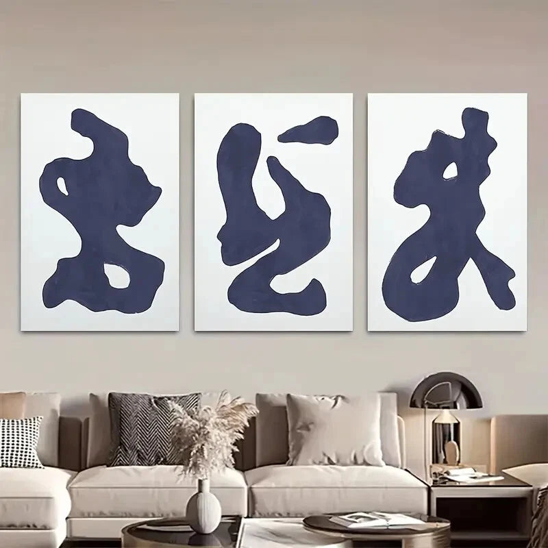 3pcs Abstract Navy Blue Modern Shapes Metal Print Ready to Hang Art - Bella Home Decor