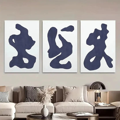 3pcs Abstract Navy Blue Modern Shapes Metal Print Ready to Hang Art - Bella Home Decor