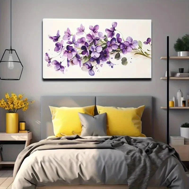Featuring Purple Pansies Wall Art canvas office home room framed 120x60cm - Bella Home Decor