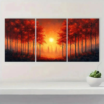 3pcs Twilight Forest   Sunset Glow QR Wall Art Set Canvas Framed 40x60cm - High Quality Print 100% Australian Made Wall Canvas Ready to Hang