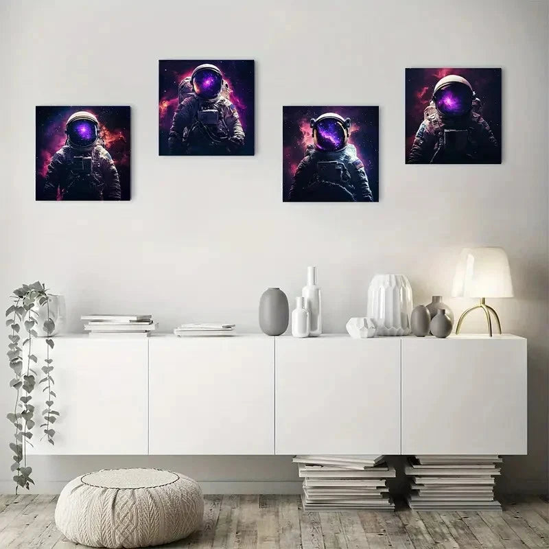4pcsCosmic Helmet Design with Purple & BlueWall Art Canvas Framed