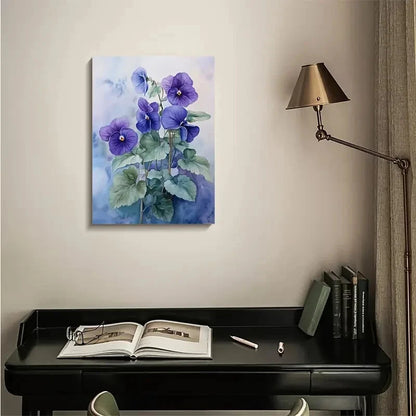 Vibrant Blue & Purple Violets Floral Design,Painting  40x60cm Metal Print Ready to Hang - Bella Home Decor