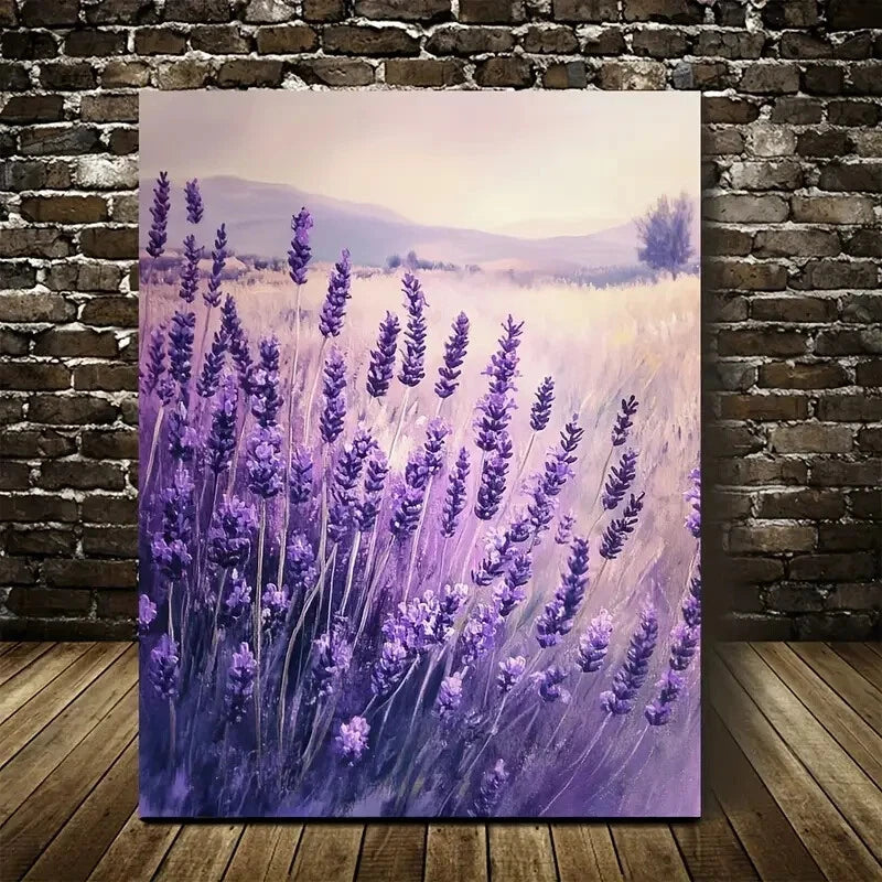 Romantic Purple Lavender Flowers in Golden Wheat Field 40x60cm Metal Print Ready to Hang - Bella Home Decor