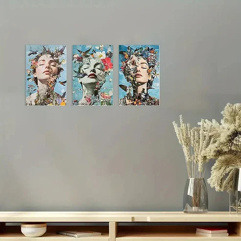3pcs Bird & Floral Kitchen Dorm Corridor Wall Art Set Canvas Unframed - High Quality Print 100% Australian Made Wall Canvas - Bella Home Decor