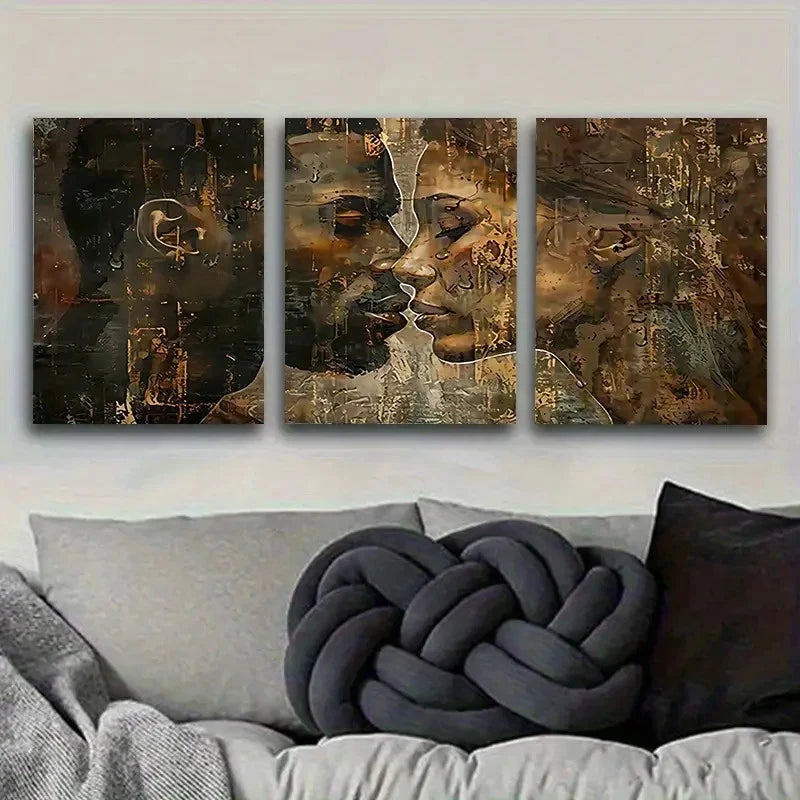 3pcs Golden And Black Collage Wall Art Set Canvas Framed 60x90cm - High Quality Print 100% Australian Made Wall Canvas Ready to Hang - Bella Home Decor